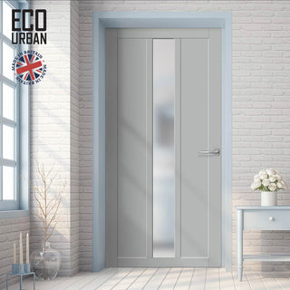Image: Handmade Eco-Urban Cornwall 1 Pane 2 Panel Solid Wood Internal Door UK Made DD6404SG Frosted Glass - Eco-Urban® Mist Grey Premium Primed