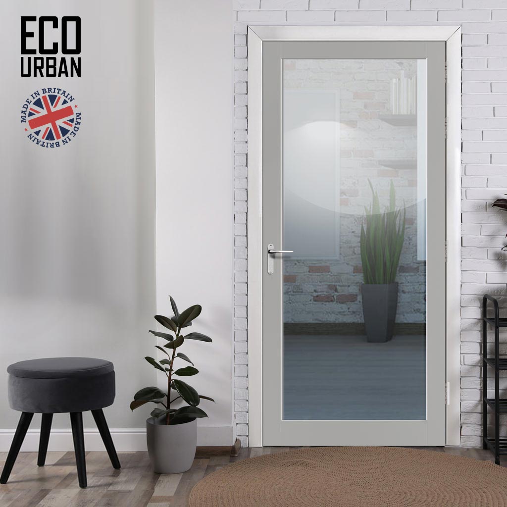 Baltimore 1 Pane Solid Wood Internal Door UK Made DD6301G - Clear Glass - Eco-Urban® Mist Grey Premium Primed