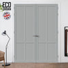 Bronx 4 Panel Solid Wood Internal Door Pair UK Made DD6315  - Eco-Urban® Mist Grey Premium Primed