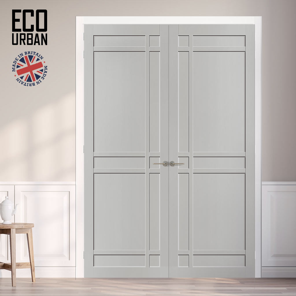 Leith 9 Panel Solid Wood Internal Door Pair UK Made DD6316  - Eco-Urban® Cloud White Premium Primed