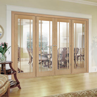 Image: Room Divider - Lincoln 3 Pane Oak Clear Glass Unfinished Double Doors with Double Sides