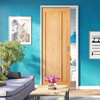 Image: Lincoln 3 Panel Oak Evokit Pocket Fire Door - 30 Minute Fire Rated
