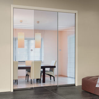 Image: Linton 8mm Clear Glass - Obscure Printed Design - Double Evokit Pocket Door