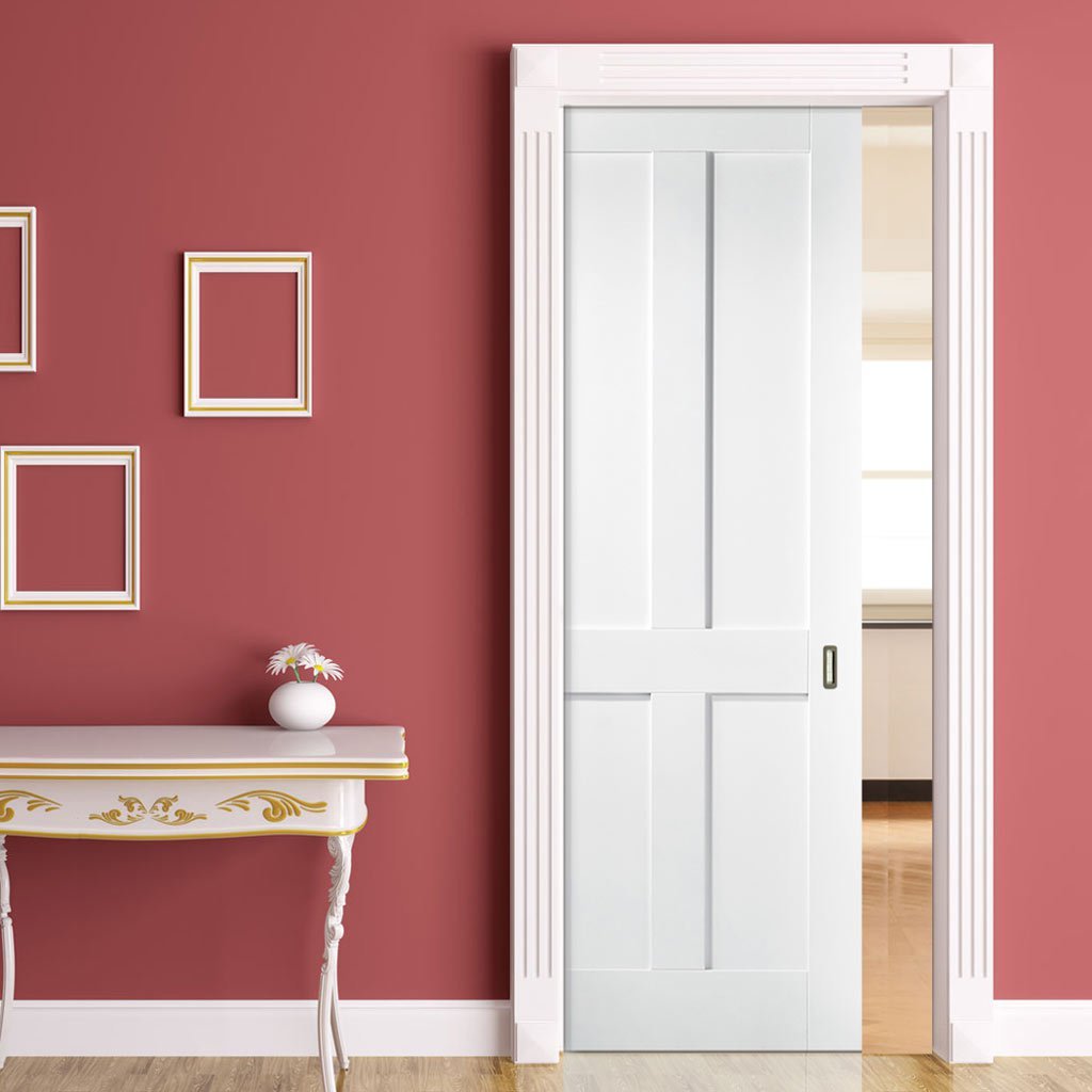 London 4 Panel Single Evokit Pocket Door - White Primed