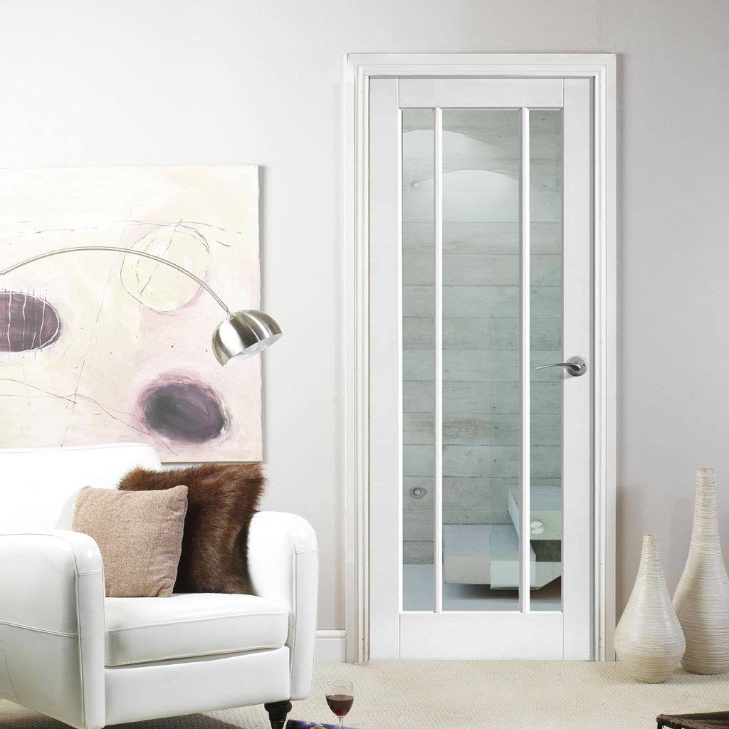 Lincoln 3 Pane Door - Clear Glass - White Primed