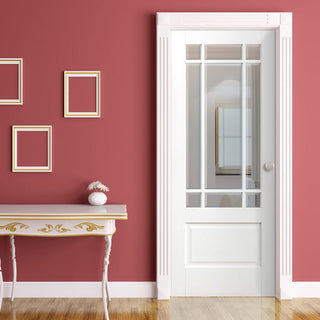 Image: Downham Door - Bevelled Clear Glass - White Primed