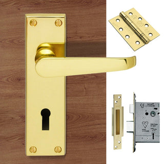 Image: M30 Victorian Suite Lever Lock Polished Brass Handle Pack