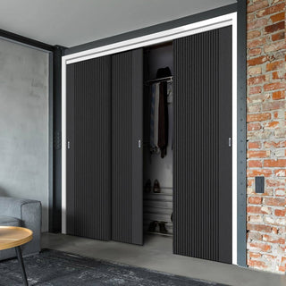 Image: Minimalist Wardrobe Door & Frame Kit - Three Melbourne Ash Grey Door - Prefinished