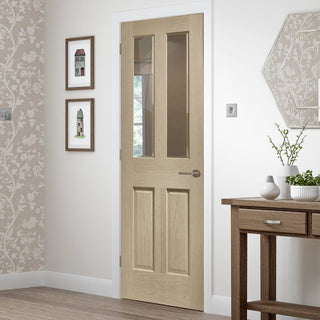 Image: Prefinished Malton Oak Fire Door - No Raised Mouldings - Clear Glass - Choose Your Colour