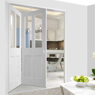 Image: Two Folding Doors & Frame Kit - Malton Shaker 2+0 - Clear Glass - White Primed