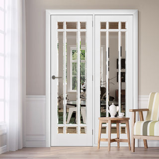 Image: Room Divider - Manhattan Bevelled Clear Glass White Primed Door with Single Side