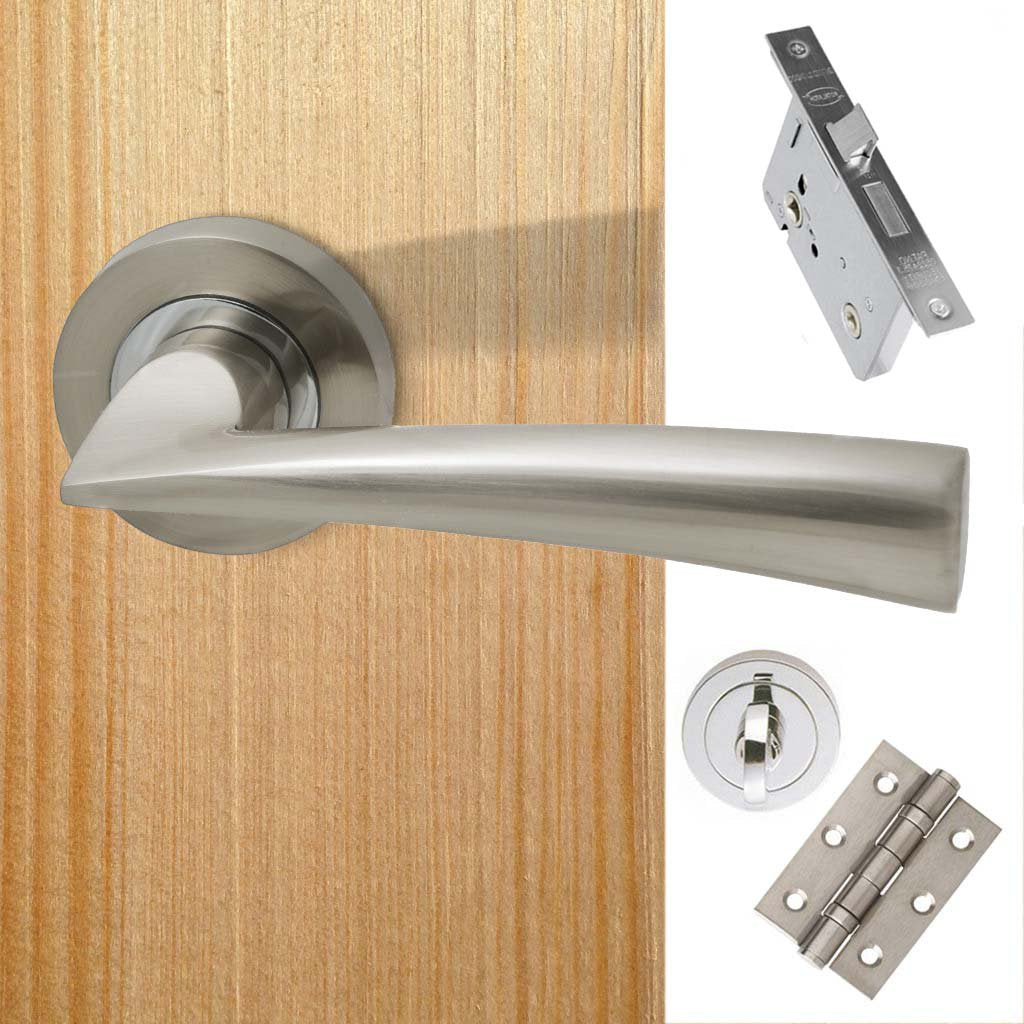 Mars Bathroom Door Handle Pack - Polished Chrome - Satin Nickel