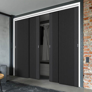 Image: Minimalist Wardrobe Door & Frame Kit - Four Melbourne Ash Grey Door - Prefinished