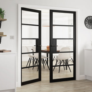 Image: JB Kind Industrial Metro Black Internal Door Pair - Clear Glass - Prefinished