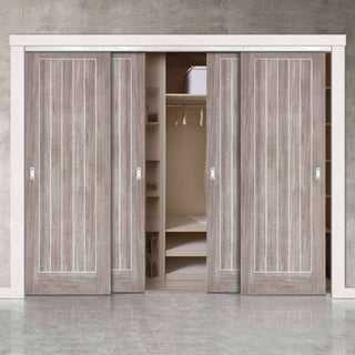 Image: Four Sliding Wardrobe Doors & Frame Kit - Laminate Mexicano Light Grey Door - Prefinished