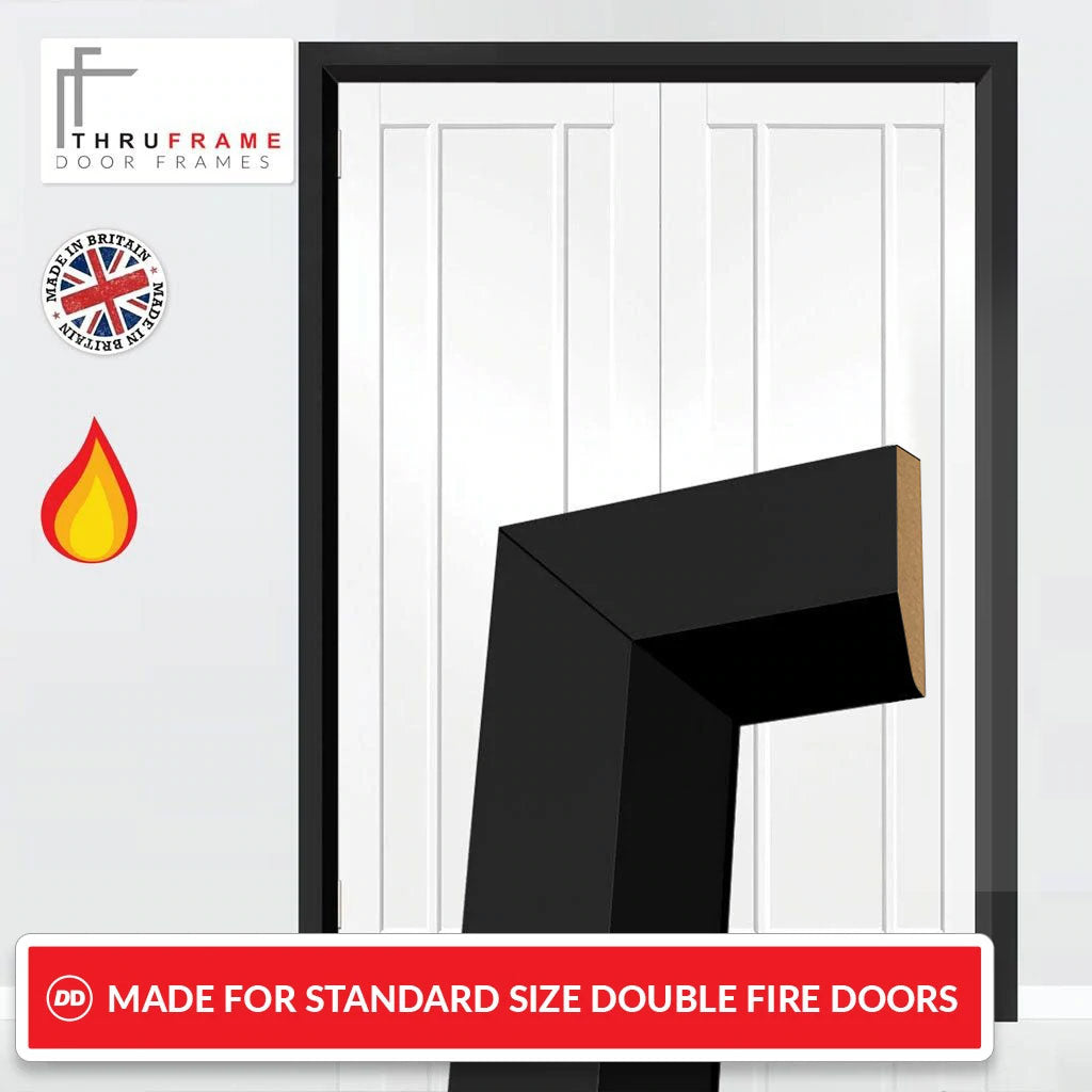 Made to Size Double Interior Black Primed Door Lining Frame and Modern Architrave Set - For 30 Minute Fire Doors