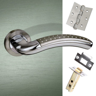 Image: Monaco Mediterranean Lever On Rose - Satin Nickel - Polished Chrome Handle Pack