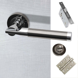Image: Vega Bathroom Door Handle Pack - Polished Chrome - Black Chrome