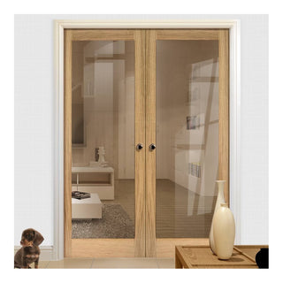 Image: Bespoke Full Pane Oak Door Pair - Clear Glass