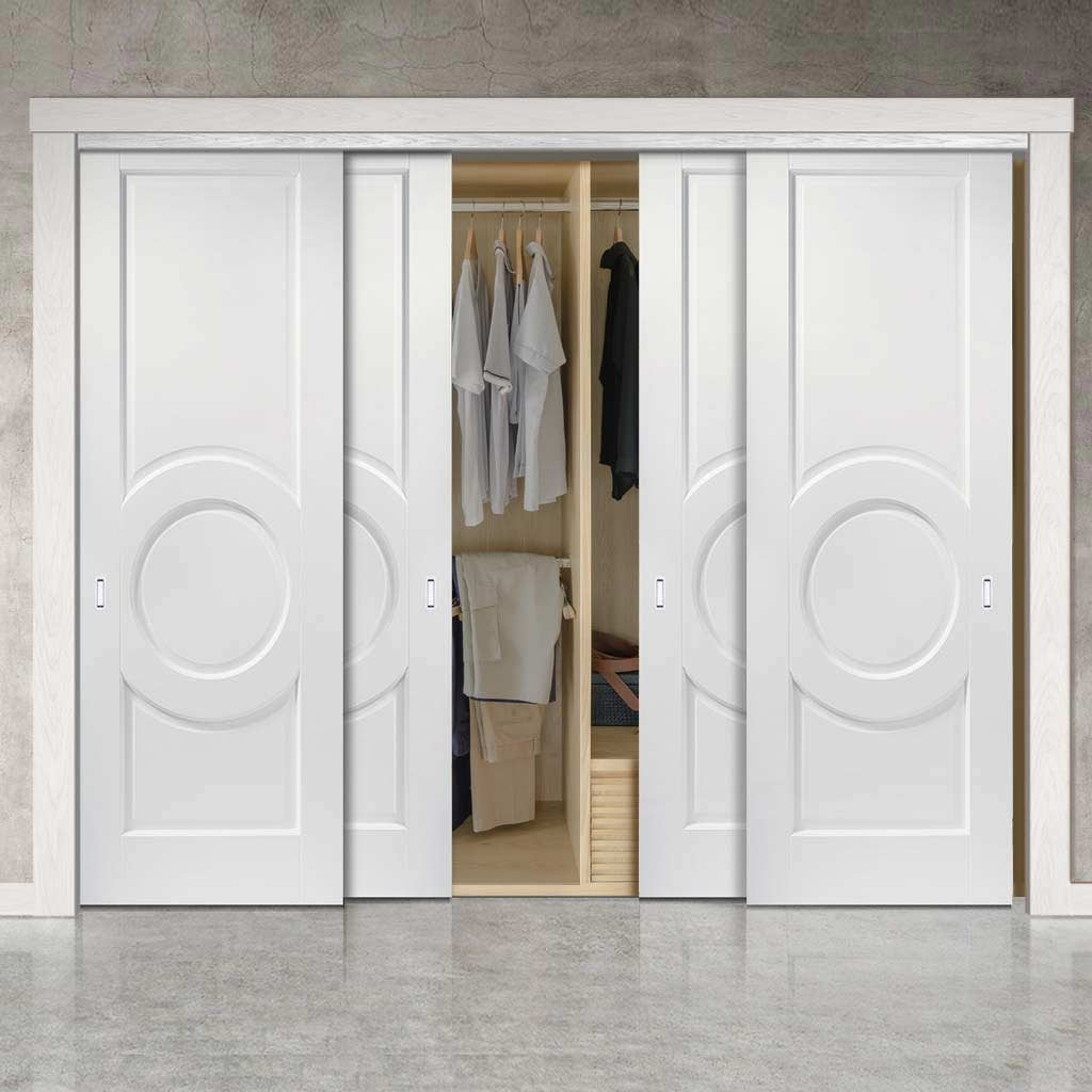 Four Sliding Wardrobe Doors & Frame Kit - Montpellier 3 Panel Door - White Primed
