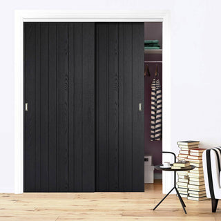Image: Minimalist Wardrobe Door & Frame Kit - Two Montreal Charcoal Door - Prefinished