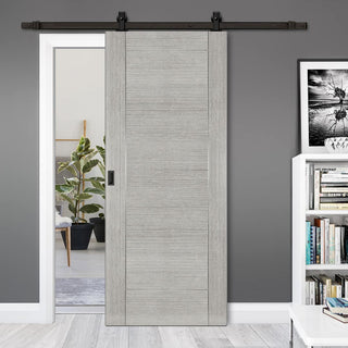 Image: Top Mounted Black Sliding Track & Door - Montreal Prefinished Light Grey Ash Door