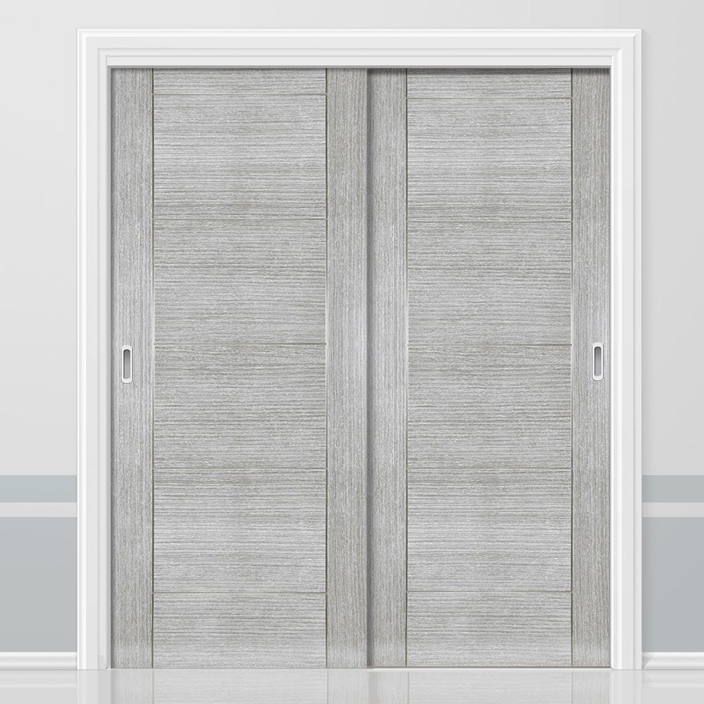 Pass-Easi Two Sliding Doors and Frame Kit - Montreal Prefinished Light Grey Ash Door