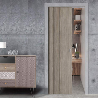 Image: Laminate Montreal Light Grey Single Evokit Pocket Door - Prefinished