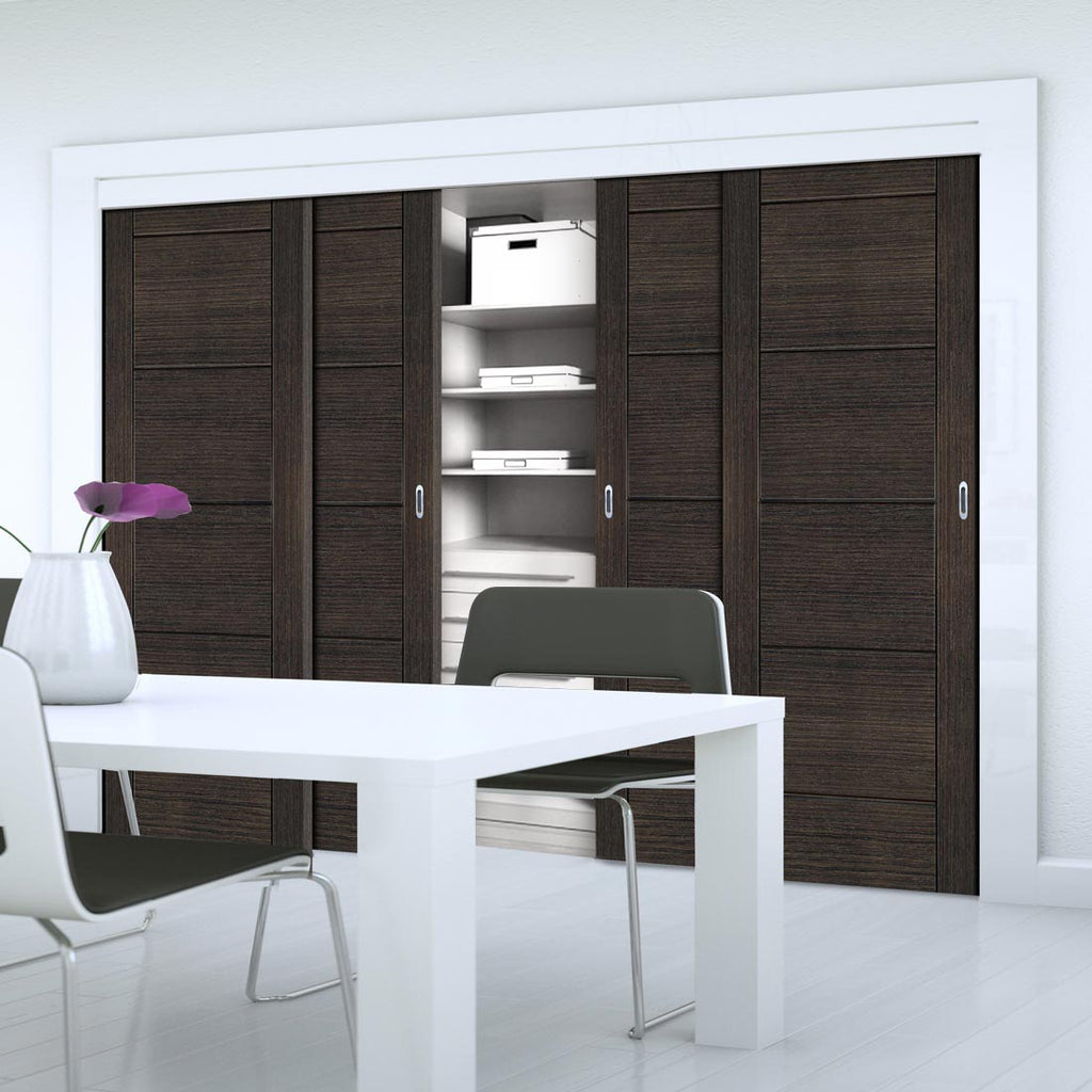 Four Sliding Maximal Wardrobe Doors & Frame Kit - Montreal Prefinished Dark Grey Ash Door