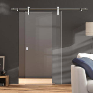 Image: Single Glass Sliding Door - Solaris Tubular Stainless Steel Sliding Track & Moor 8mm Clear Glass