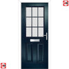 Premium Composite Front Door Set - Mulsanne 1 Geo Bar Cotswold Glass - Shown in Blue
