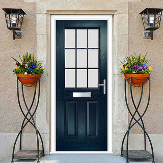 Image: Premium Composite Front Door Set - Mulsanne 1 Geo Bar Cotswold Glass - Shown in Blue