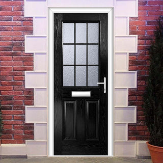 Image: Premium Composite Front Door Set - Mulsanne 1 Geo Bar Mayflower Glass - Shown in Black