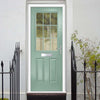 Premium Composite Front Door Set - Mulsanne 1 Geo Bar Clear Glass - Shown in Chartwell Green