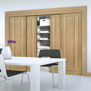 Image: Four Sliding Maximal Wardrobe Doors & Frame Kit - Norwich Real American Oak Veneer Door - Unfinished
