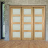 Three Sliding Maximal Wardrobe Doors & Frame Kit - Coventry Shaker Style Oak Door - Frosted Glass - Unfinished