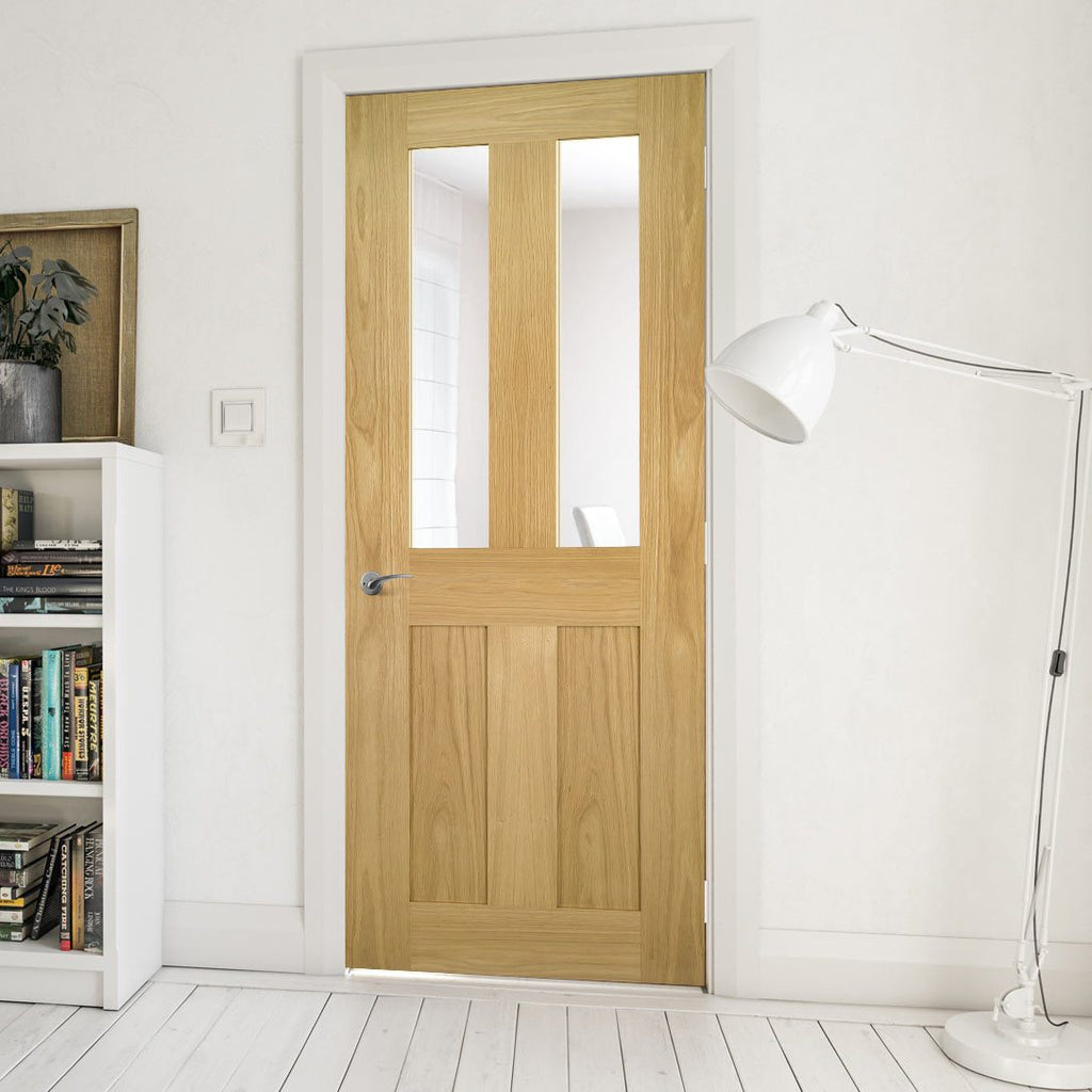 Bespoke Eton Real American Oak Veneer Internal Door - Clear Glass - Unfinished