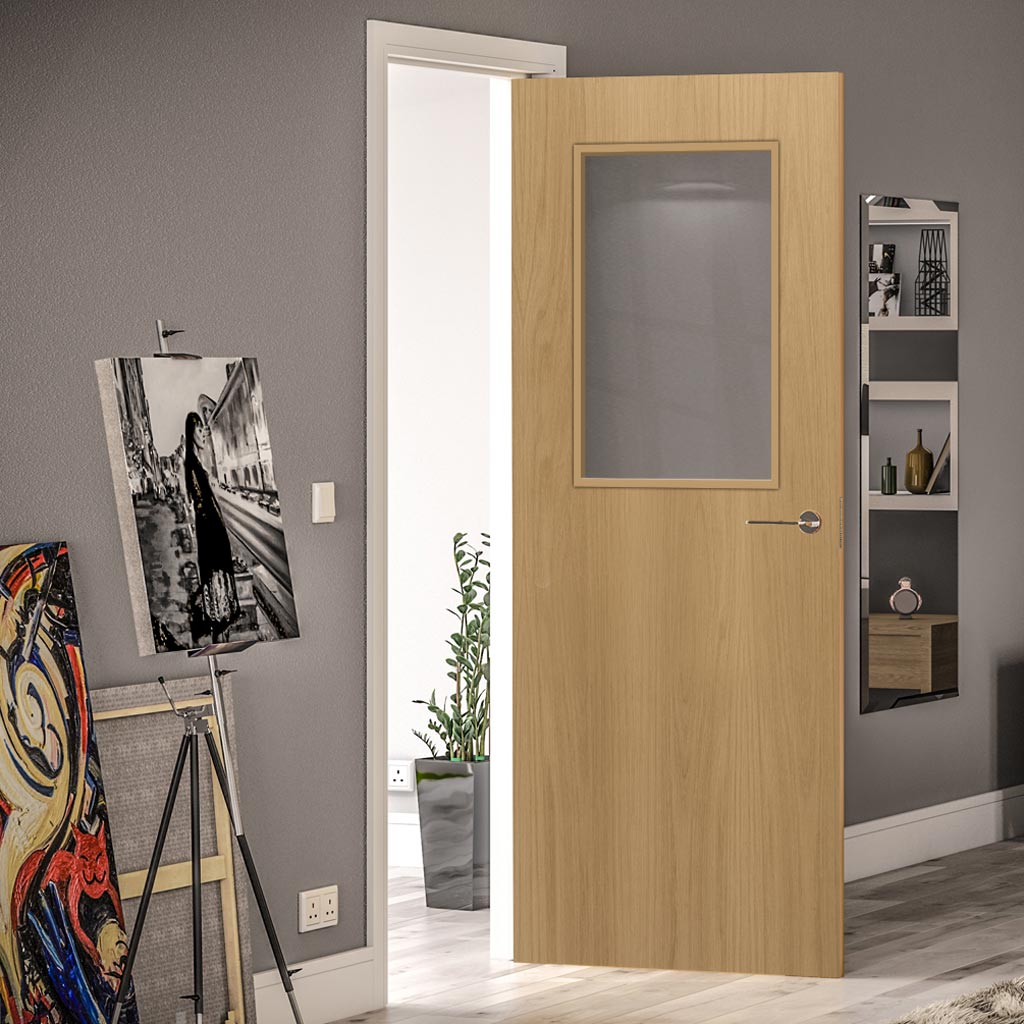 Deanta oak veneered interior door with safety glass