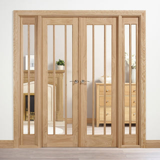 Image: W6 Lincoln Room Divider Door & Frame Kit - Clear Glass - Unfinished Oak - 2031x1904mm Wide