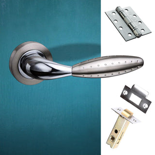 Image: Oran Mediterranean Fire Lever On Rose - Satin Nickel - Polished Chrome Handle Pack