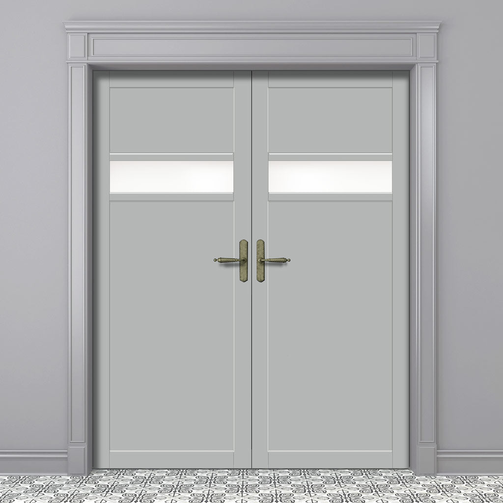 Eco-Urban Orkney 1 Pane 2 Panel Solid Wood Internal Door Pair UK Made DD6403SG Frosted Glass - Eco-Urban® Mist Grey Premium Primed