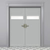 Eco-Urban Orkney 1 Pane 2 Panel Solid Wood Internal Door Pair UK Made DD6403SG Frosted Glass - Eco-Urban® Mist Grey Premium Primed