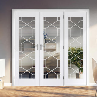 Image: Room Divider - Orly Clear Glass White Primed Double Doors with Single Side