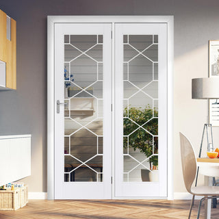 Image: Room Divider - Orly Clear Glass White Primed Door with Single Side