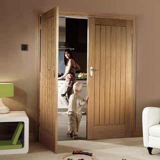 Image: Suffolk Essential Oak Internal Door Pair - Unfinished