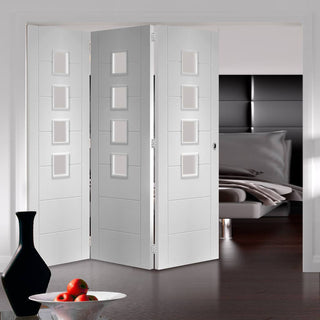 Image: Three Folding Doors & Frame Kit - Palermo 3+0 - Obscure Glass - White Primed