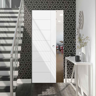 Image: Bespoke Palermo Flush Single Frameless Pocket Door - White Primed