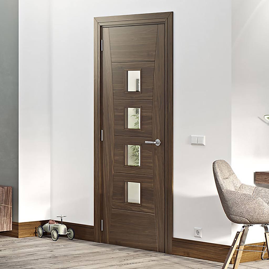 Walnut veneer glazed interior door