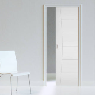 Image: Pamplona Flush Single Evokit Pocket Door - White Primed