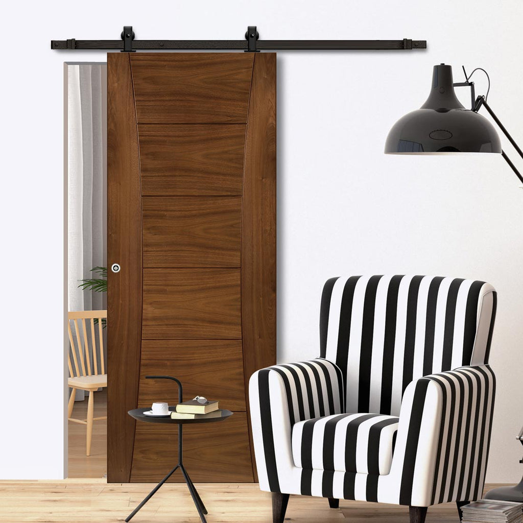 Top Mounted Black Sliding Track & Door - Pamplona Prefinished Walnut Door